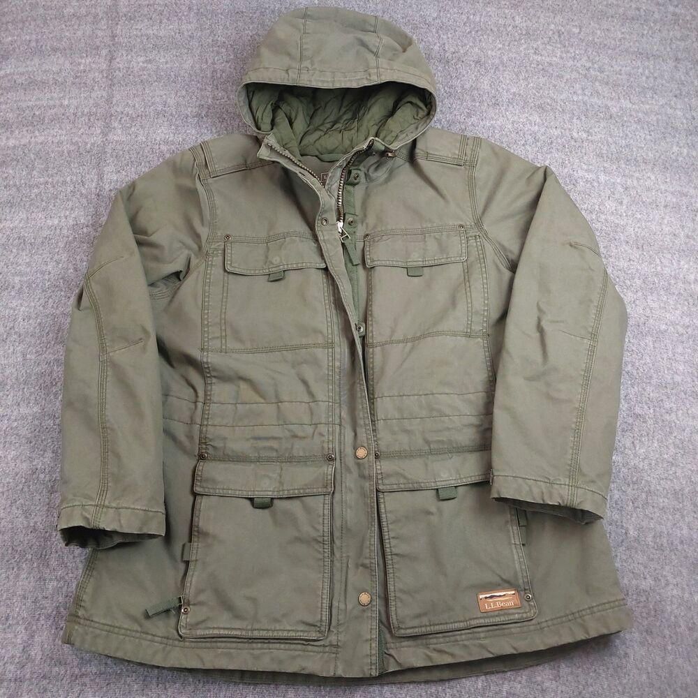 LL Bean Womens XL PrimaLoft Utility Hooded Parka Barn Chore Military Olive Green